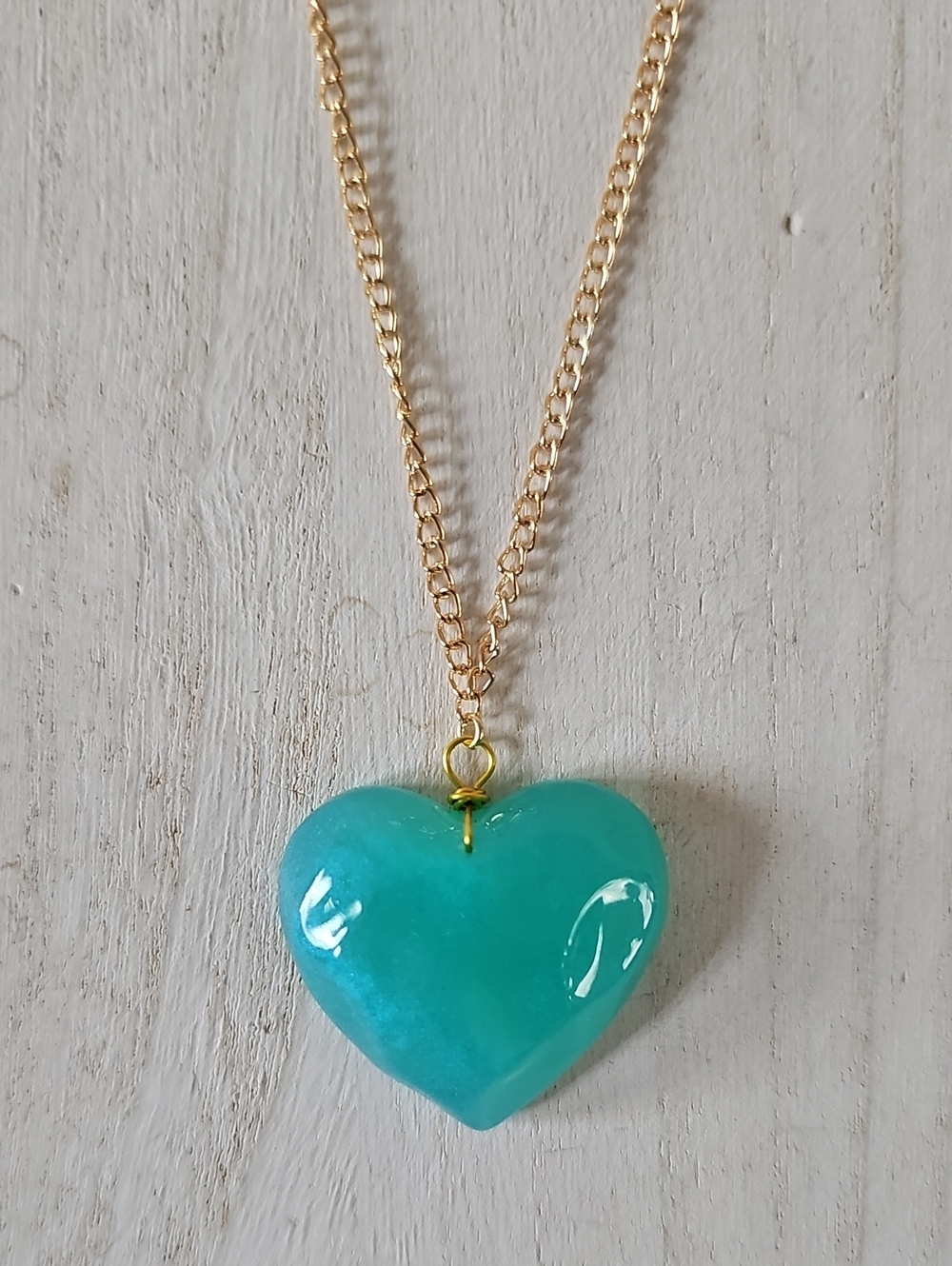 Gold Chain Necklace with Turquoise Heart Ocean Pendant